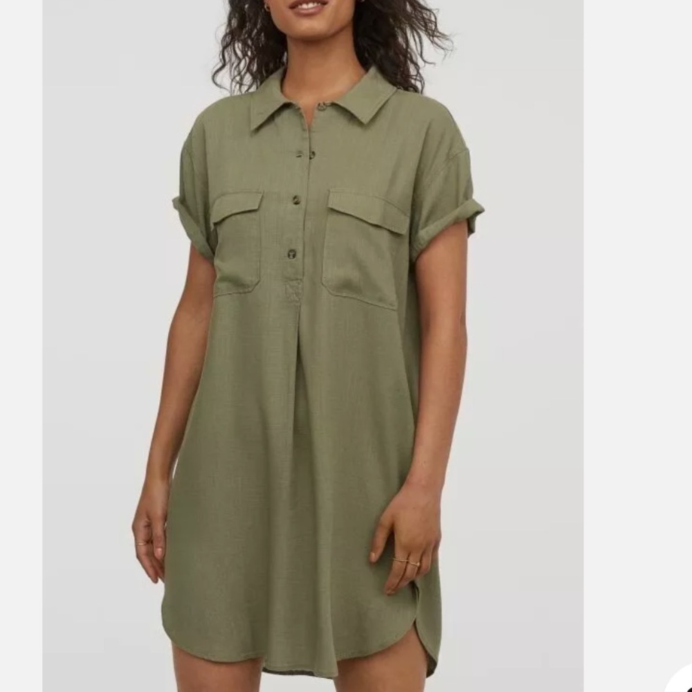 H&M Women’s Khaki Blend Utility Mini Dress in Green
